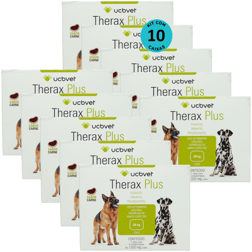 Therax Plus 1320mg Com 4 comprimidos Vermífugo UCBVET Kit Com 10